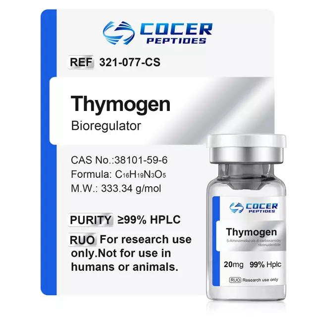 Thymogen research peptide vial in protective laboratory packaging with desiccant